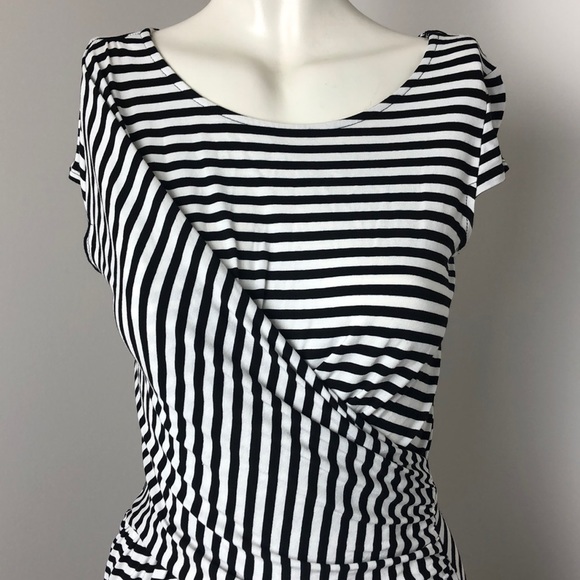 Dorothy Perkins Black/White Striped Jersey Wrap Dress Size 6/M - Picture 2 of 11